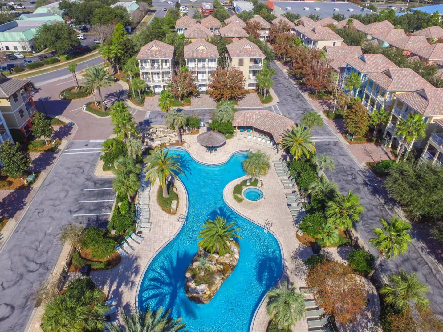 Destin Florida Vacation Rental Pool and Housing Complex Destin Florida Vacation Rental Pool and Housing Complex drone shot
